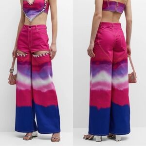 NWT AREA Embellished Ombré Wide-Leg Denim‎ Jeans Size 27